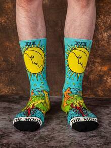 半双装男女通用日月塔罗牌印花透气吸湿休闲船袜，神秘风格，适合学生、成人、送礼及日常穿着 - 彩色 - 查看 12