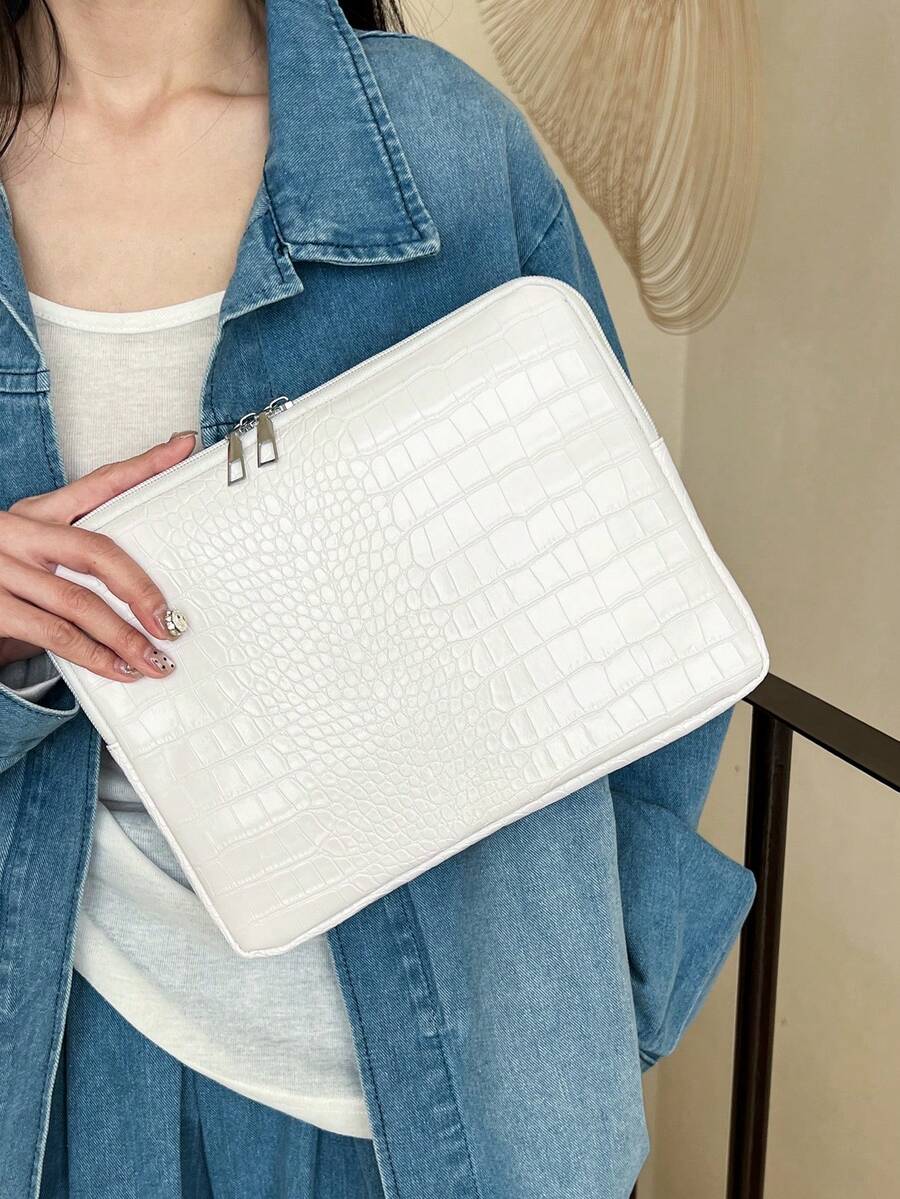 Solid Color Floral Minimalist Luxury Multi-Size Notebook, Tablet, Laptop Sleeve Laptop Case Laptop Bag Computer Case For Women Computer Bag Portable Laptop Cover Travel Essentials - White - View 1