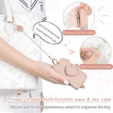Retractable Key Chain, Key Holder, Cute Heart-Shaped Design, Bag Pendant, Prevent Keys From Falling, High-Quality PU Leather - Multicolor - View 5