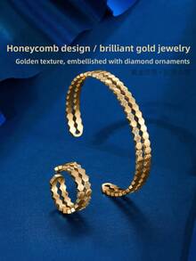 1套时尚蜂窝女士戒指手链 - 金色 - 查看 6