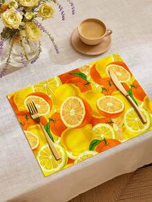 1pc Fresh Orange & Lemon Print Linen Table Runner, Suitable For Holidays, Parties, Birthdays, Dinners, Kitchen & Dining Room Decor, Dresser/Cabinet Cover, All Season Home Textile Decoration - Multicolor - View 3