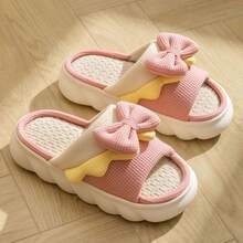 1 Pair Linen All Season Slippers, Unisex Indoor Home Couple Slippers, Non-Slip Quiet Linen Fabric Floor Slippers - Wood Ear Bow Slippers - View 14