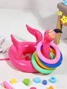 4/2/1 Set Inflatable Flamingo Pool Toss Game Rings, Flamingo Hawaiian Theme Party Decor, Hawaiian Beach Pool Game Supplies, Carnival Outdoor Hawaiian Theme Party Games For Adults And Families, Family Activity Holiday, Pool Party Supplies, Hawaiian Theme Party Supplies - Multicolor - View 2