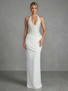 Women's Sexy Halter Neck Dress - Push Up Bodycon Mini - Sleeveless Backless Pencil Skirt - Cute Clubwear & Summer Party Outfit For Night Out - trắng - Xem 1