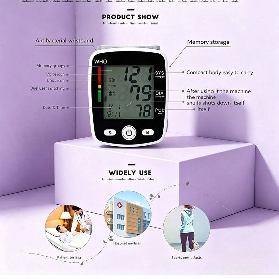 1pc Rechargeable Digital Wrist Blood Pressure Monitor With Voice And Charging Function - ALPS-GRAY - View 1