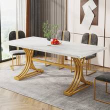 Tribesigns Table à manger moderne 160 x 80 cm pour 4 à 6 personnes, table de cuisine avec plateau imitation marbre, structure métallique robuste, blanc et or - Doré - Voir 1