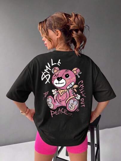 Camiseta de mujer con estampado de manga corta, conjunto casual y deportivo versátil para el verano