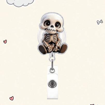 1pc Skeleton Baby Badge Reel Cute Retractable Badge Holder Clip With Swivel Alligator Clip For Hospital Medical Work Teachers Students Gifts