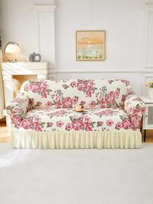 1pc Slip-Resistant Elastic Decorative Sofa Cover, Milk Silk Fabric Floral Print Skirt Design, Fit For Single/Double/Three/Four Seater Sofa, Pet-Friendly, Colorful, Suitable For Spring/Summer/Autumn/Winter - Multicolor - View 4