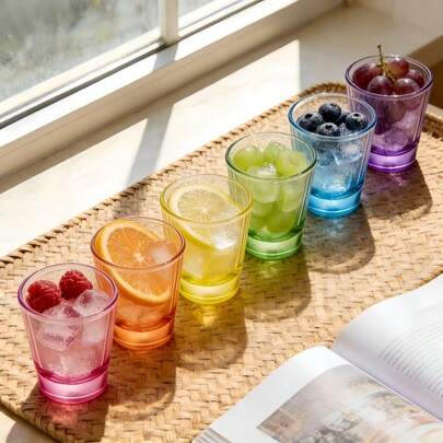 6pcs Colored Glass Shot Glasses Set, 1.6oz Capacity Liquor Glasses, Tequila, Whiskey, Vodka, Spirits Glasses, Suitable For Family Gatherings, Friends Parties, Wedding Celebrations And Other Occasions