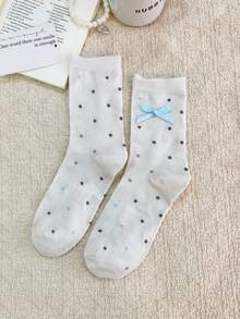 1/4 Pair Polka Dot Bow Tie Casual Sweet Mid-Calf Socks, Spring/Summer New Arrival - Multicolor - View 7
