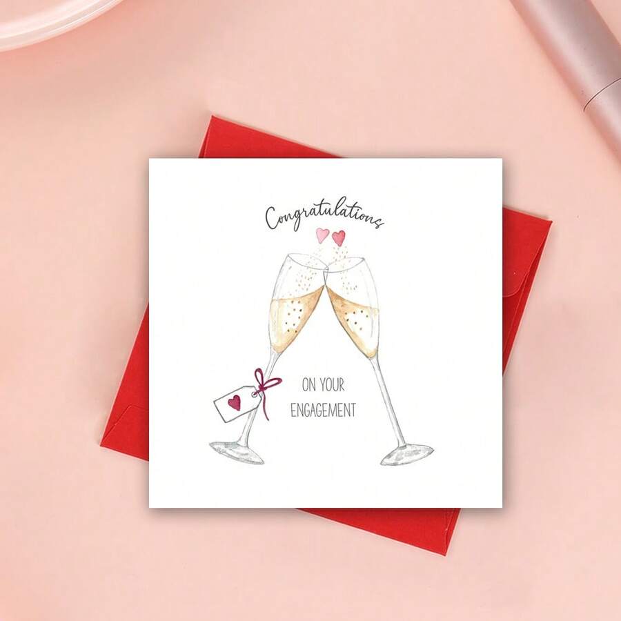 订婚卡,恭喜订婚,干杯,葡萄酒杯,香槟杯,贺卡 - 多色 - 查看 1