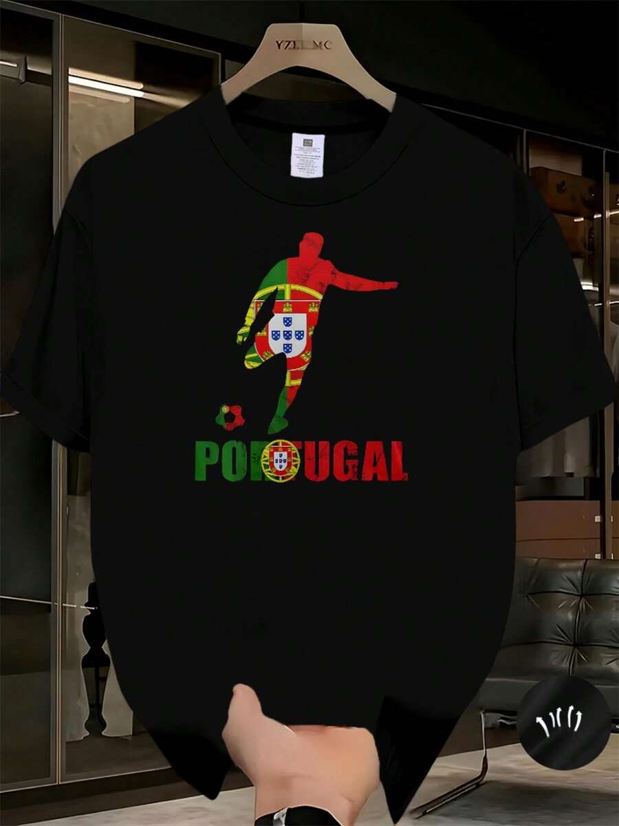 T-shirt commémoratif 2026 pour homme - Imprimé motif football - Col rond décontracté - Idéal pour l'entraînement et les activités de plein air - Vêtement pour supporters de l'événement 2026 - Lavable en machine - Parfait pour les fans de sport et au quotidien - Noir - Voir 1
