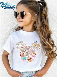 Cartoon It's A Small World Park Print Disneyland Summer Tops, Perfect For Cute Girls. Teen Girl Gift,Comfortable And Breathable Children's Short-Sleeved T-Shirt. 180g Pure Cotton Children's Clothes,Suitable For Both Boys And Girls.Suitable For Daily Wear, Vacations, Outdoor Activities, And As A Children's Gift. - White - View 2