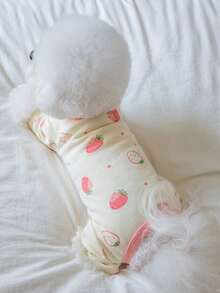 1pc Cute Strawberry Print Pet Dog/Cat Four-Leg Apparel, Suitable For All Seasons Wear - Pink - View 14