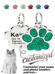 1pc Personalized Cute Animal Paw Print Pet Tag, Can Be Customized With Your Phone Number And Pet's Name, Engraved Dog Tag, Cat ID Tag, Custom Engraved Pet ID Tag, Used To Prevent Pets From Getting Lost Outdoors, Can Be Customized As Christmas Or Housewarming Decoration, Autumn/Winter Decor, Fashionable Engraving, Adorable Customization, Unique Personalized Pet, Custom Pet Collar, Leash And Harness, Comfortable And Convenient - Hot Pink - View 15