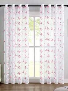 2 buah Tirai Tipis Bordir Putih - Motif Bunga, Tirai Voile Bordir Elegan untuk Dekorasi Ruang Tamu dan Kamar Tidur dengan Lubang Pengait - Berwarna merah muda - View 42