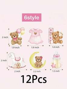 12Pcs Teddy Bear Baby Shower Cupcake Toppers, Blue/Pink Baby Theme Cake Decor Toppers For Gender Reveal 1st Birthday Welcome Newborn Baby Party Dessert Table Supplies Baby Shower Party Favors Baby Shower Party - Multicolor - View 8