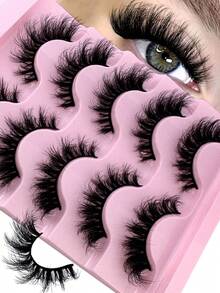 5 Pairs Fluffy Curly Dramatic Messy Faux Mink Eyelashes, Soft & Comfortable Synthetic Mink Lashes, Short Thick Natural False Lashes, Thick Criss-Cross Lashes, Multi-Layer Curled Lashes, Create Theatrical Dense Effect For Parties And Celebrations - Black - View 11