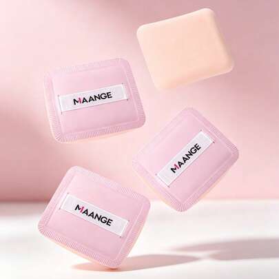 MAANGE Bộ 4 bông phấn vuông màu hồng, có thể tái sử dụng, dùng trang điểm hàng ngày cho nữ, thích hợp cho phấn phủ, kem nền và trang điểm mặt, phù hợp với mọi loại da.