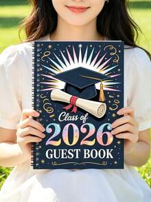 1 pieza Libro de visitas de graduación personalizado con arcoíris, cuaderno espiral personalizado con texto de birrete y diploma de la clase de 2026, regalo de graduación para él/ella, confeti de fiesta de graduación y signo de estrella para recuerdo - Multicolor - Ver 8