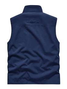 Áo vest nam mỏng cổ đứng, nhiều túi, kiểu dáng thường ngày, thích hợp cho mùa xuân thu. - Màu xanh hải quân - Xem 3