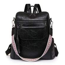 High-Quality PU Leather Backpack With Two Shoulder Straps, Large Capacity, Retro Style, Tassel Pendant, Multiple Pockets And Compartments. New Style Women's Backpack, Large Capacity, Retro Design, Versatile Shoulder/Crossbody Bag, Casual Women's Backpack. - màu đen - Xem 1