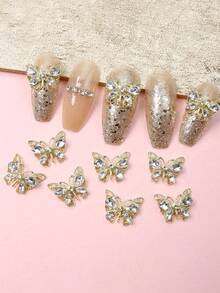 10Pcs 3D Rhinestone Butterfly Design Nail Art Decoration Diy Nail Charms Nail Gems Nail Supplies Nails - Gold - View 2