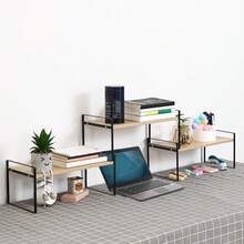 Holzregal für den Schreibtisch, Schreibtisch-Organizer, niedliches dekoratives Aufbewahrungsregal und Fach, ästhetisches Bücherregal für Frauen,änner und Kinder (3-stufig, weißHolz) - 3 Regale, Schwarzweiß - Übersicht 3