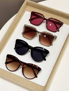 4 piezas Gafas de mujer de marco completo de plástico geométrico multicolor, elegantes, personalizadas, de estilo moderno y sencillo, básicas, perfectas y con estilo, accesorios de moda para vacaciones, pesca, conducción, navegación y festivales musicales - Multicolor - Ver 12