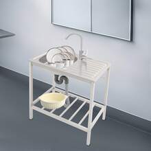 SENDERPICK Kitchen Single Bowl Sink Free Standing Sink Sink With Operation Countertop And Bottom Shelf - Silver - View 6