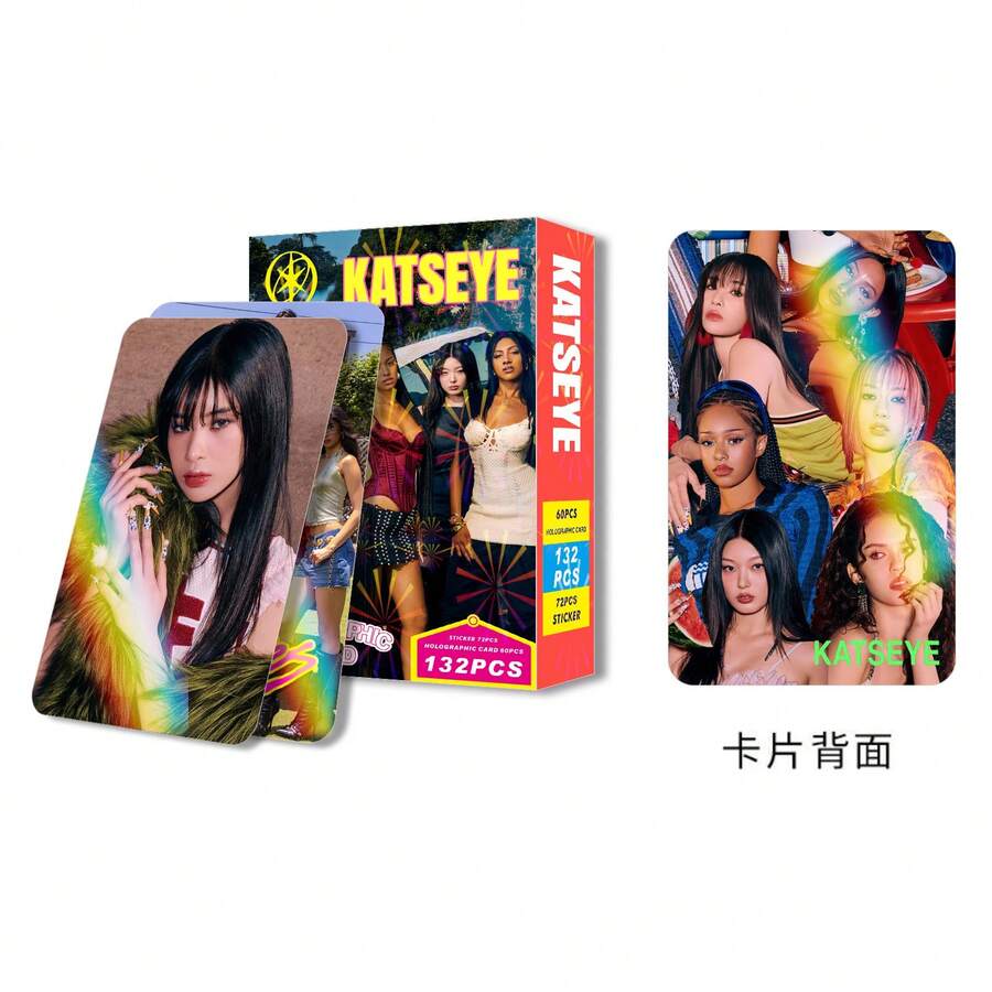 132pcs Laser Holographic KATSEYE Star Collection Cards, Stickers, Double-Sided LOMO Flash Cards, Boxed Set - Multicolor - View 1