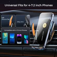 REMAX 15W Wireless Car Charger Mount, Infrared Sensor Auto Open & Close, Triangle Locking For Stable No Shake, 360° Swivel, Smart Temperature Control, No Overheating – Fits 4-7.2" Phones,IPhone Charger, Type-C Charger - C27 - View 7