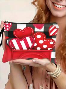 1个可爱爱心草莓樱桃化妆包，便携式拉链化妆袋，旅行洗漱包，完美浪漫礼物 - 彩色 - 查看 5