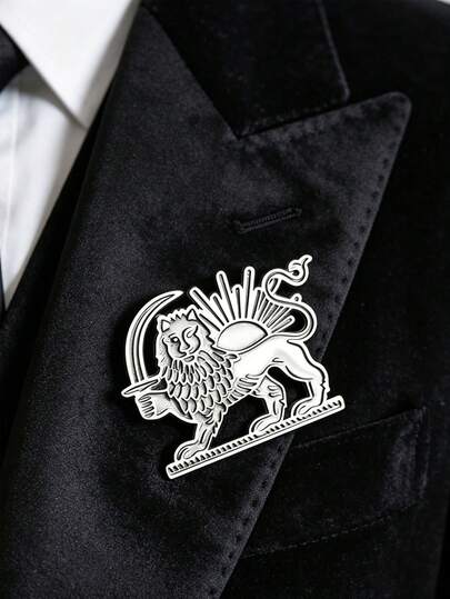 1pc Stainless Steel Persian Lion & Sun Brooch Pin, Suitable For Women's Clothing Collar Decor, 2026 Gift