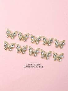 10Pcs 3D Rhinestone Butterfly Design Nail Art Decoration Diy Nail Charms Nail Gems Nail Supplies Nails - Gold - View 6