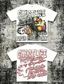 Men's Y2K Tee -American Street & "GHOSTLIFE" Hip-Hop Figureg Raphic T Shirt, Loose Retro Fit,Suitable For Young Men And Women To Wear For Casual - 白色 - 查看 11