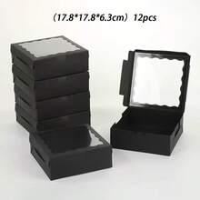 12个17.8X17.8X6.3厘米粉色、白色、黑色、卡其色饼干盒，带透明窗口，小型饼干盒，烘焙食品盒，婚礼甜点展示盒，适用于糕点、甜甜圈、馅饼、糖果、马卡龙、巧克力松露等。 - 查看 8