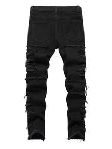 Tween Boys Stacked Distressed Jeans,Casual Fashion Slim Fit Comfortable Denim Pants,Black Fringed Patchwork Frayed Hem  Jeans For Kids,Style Hip-Hop Skateboard Pants,To 8-16 Year Old Size,Perfect For Outdoor - màu đen - Xem 4
