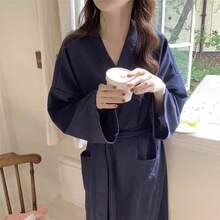 2025新款华夫格针织浴袍，优雅长款女士浴袍，春秋冬睡衣家居服 - 彩色 - 查看 3