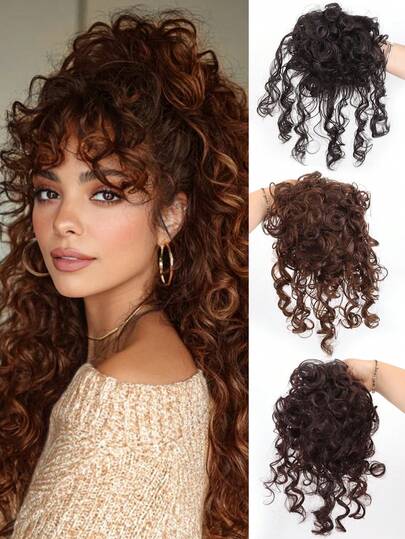 Wig Top Replacement Block For Women, Light And Thin Short Curly Hair With No Trace To Cover White Hair, Fluffy Corn Beard Wool Roll Synthetic Wig Patch