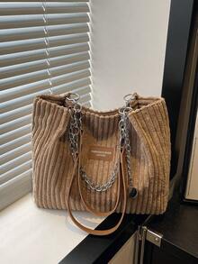 Large Capacity Handbag For Women, Fashion Minimalist Versatile Commuter Chain Shoulder Tote Bag - Brown - View 11