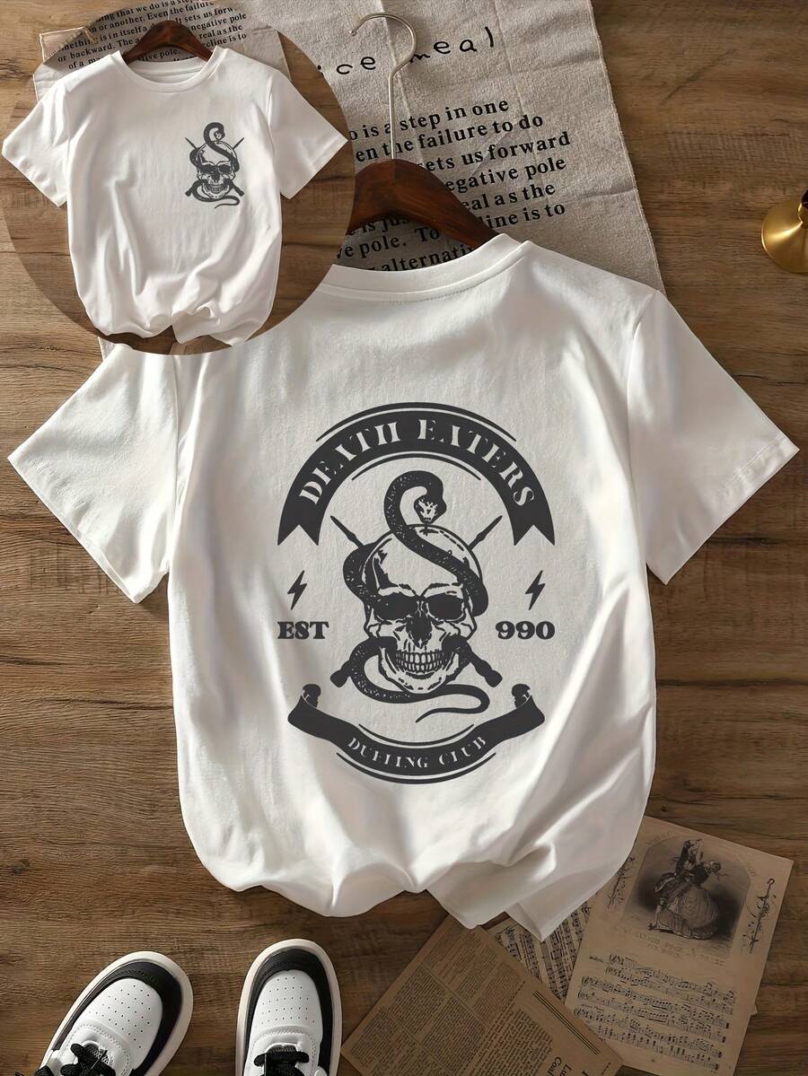 Magic Graphic Print T-Shirt, Short Sleeve Crew Neck Casual Top For Summer & Spring, Women's Clothing Everyday Printed T-Shirts - 白色 - 查看 1