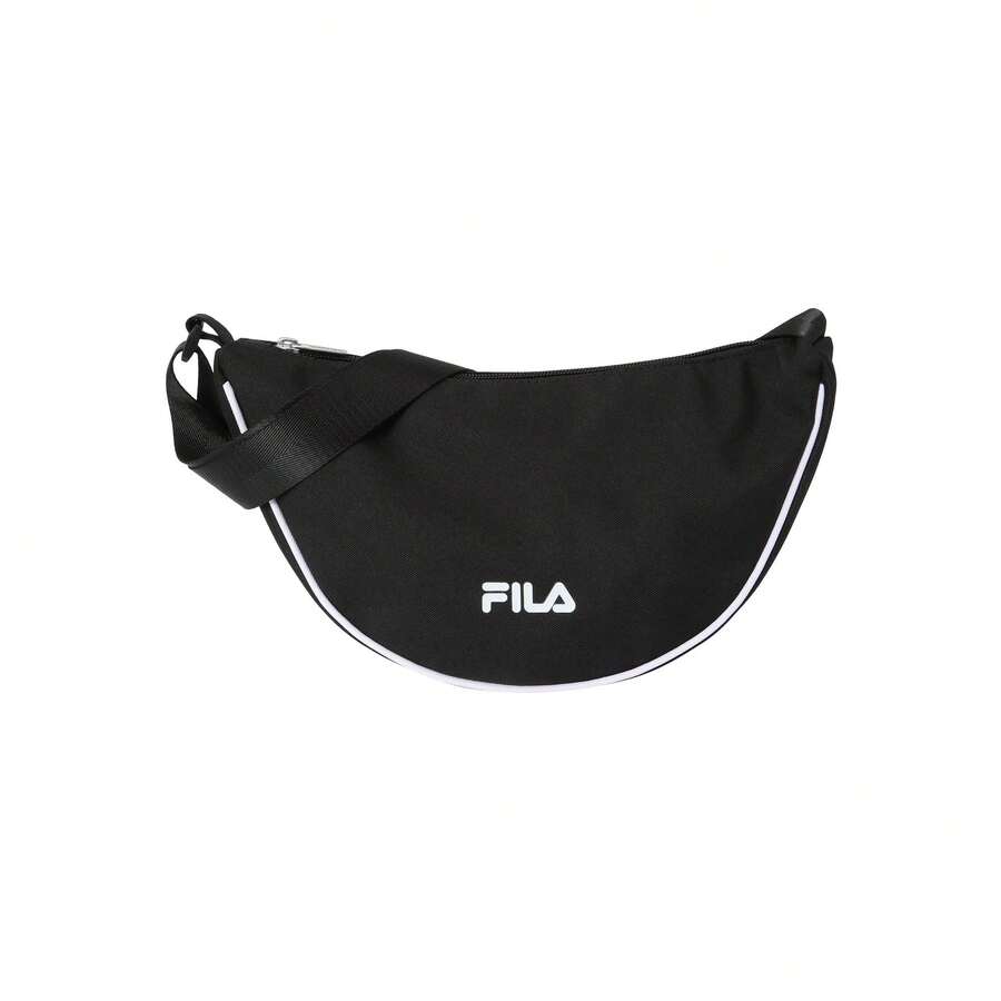 FILA | Nocchi Logo Half Moon Bag, Unisex Half Moon Shoulder Bag, 100% Polyester, Adjustable Strap, Main Compartment With Zipper And Interior Pocket, Printed Logo - Black - View 1