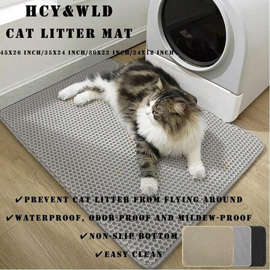 Alfombra para caja de arena de gato a prueba de agua de doble capa, alfombra antideslizante lavable para caja de arena de gato, limpieza de mascotas