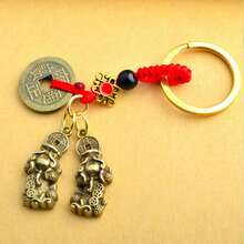 1pc Feng Shui Keychain - Auspicious Pixiu Gourd, Brass Gourd, Lucky Coin, Brings Good Fortune And Wealth, Chinese Style Decorative Pendant, Suitable For Collection And Gifting - Chinese Amulet Keychain - Brings Good Luck, Wealth And Protection - Car Keychain Accessory - Gold - View 12