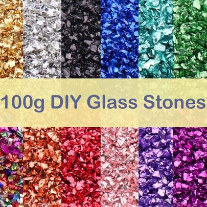 100g/Bag Crushed Glass Craft Glitter For Crafts, Resin Art, Irregular Metallic Crystal Chips Sprinkles Chunky Glitter Shiny Nail Sequins Flakes For Nail Art DIY Jewelry Making Decoration Vase Filler Jewelry Making Decoration