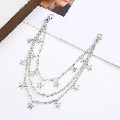 1 pieza Cadena de pantalón con colgante de estrella de varias capas, estilosa, cadena decorativa ajustable para pantalones/faldas, unisex, adecuada para todas las estaciones como regalo, versátil cadena de pantalón de varias capas con colgante de estrella de moda