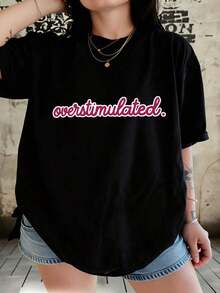 Retro Humorous Letter Patterns Washed Summer Graphic Tee, Oversized Women's Beach, Street Fashion Top For Women - 黑色 - 查看 1
