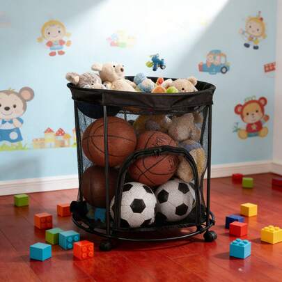 Contenedores de almacenamiento con ruedas y cremalleras laterales, carrito rodante de 48 galones, organizador de malla para balones de fútbol, baloncesto, ropa, contenedor de almacenamiento resistente para garaje, sala de juegos, hogar
